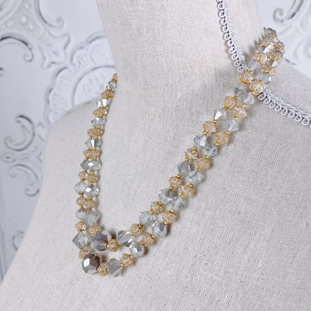 VTG Double Strand Graduated Faceted Mirror AB Crystal Glass Necklace on Wire - Picture 3 of 6